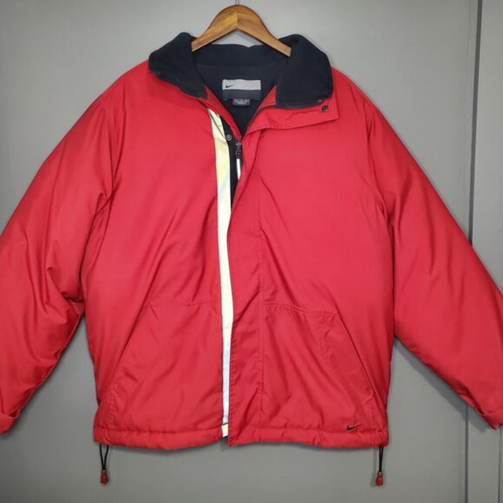 Nike‎ Vintage Red Puffer Jacket Mens Large Down Fill Fleece Lined Winter Coat